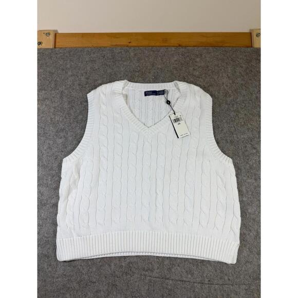 Ralph Lauren Sweaters - Polo Ralph Lauren NWT Women’s 2XL White V-neck Jumper Cable Knit Sweater Vest